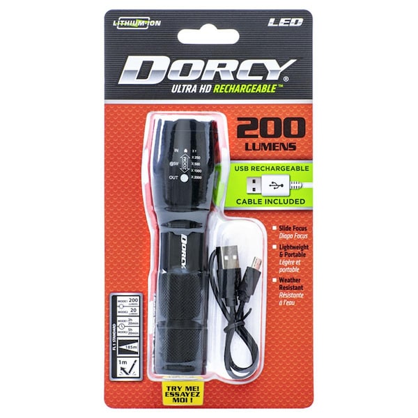Dorcy 200 lm Ultra HD Series LED Flashlight with Power Bank 4400 mAh Lithium Ion Battery, Black DO9647 - main